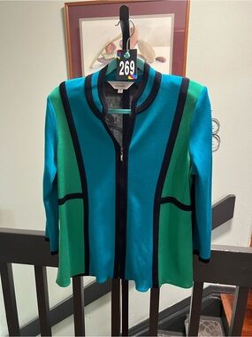 EUC Misook Teal and Green Zip-Front Colorblock JacketMedium #269